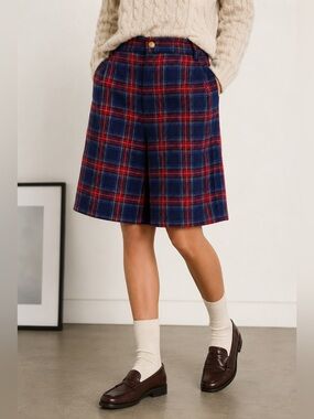 90’s Vintagee Liz Sport Red Blue Plaid High Waisted Wool Blend Culotte Shorts 12